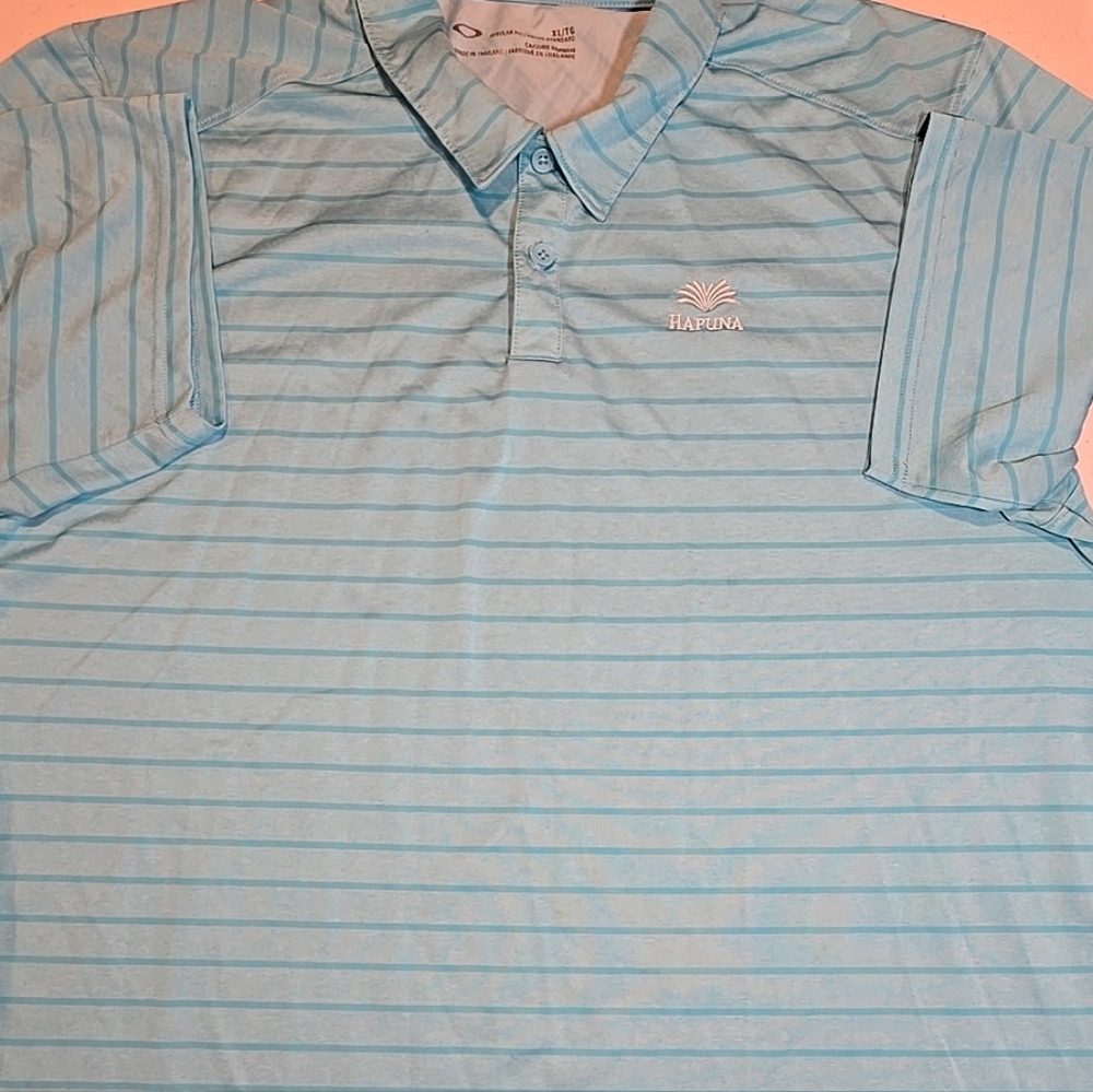 Oakley Golf Light Blue Striped Polo Shirt